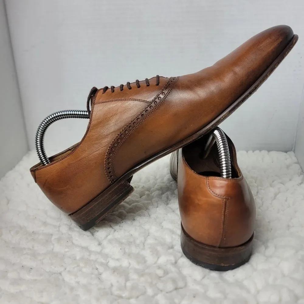 Gucci Wholecut Oxford Dress Shoes Brown Burnished Leather Made In Italy Mens 7